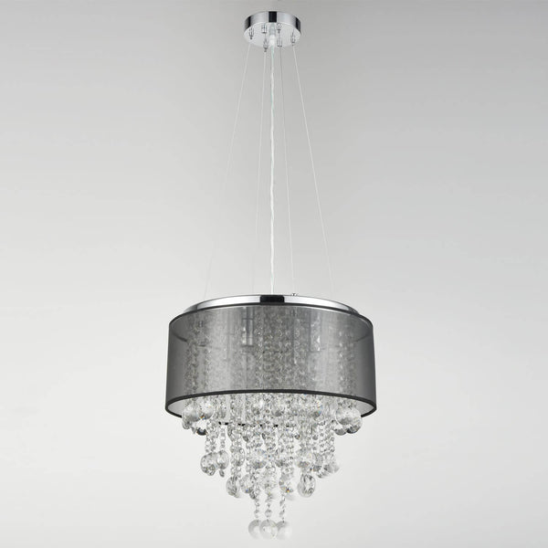 Modern Drum Black Sheer 4-Light Island Chrome Chandelier Crystal