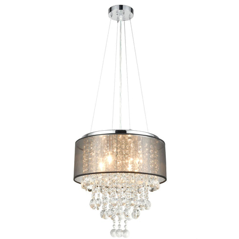 Modern Drum Black Sheer 4-Light Island Chrome Chandelier Crystal