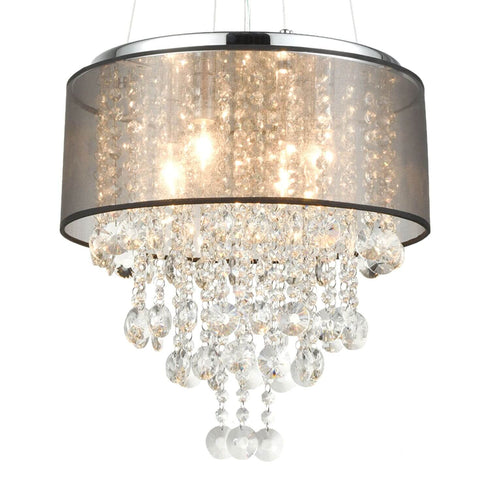 Modern Drum Black Sheer 4-Light Island Chrome Chandelier Crystal