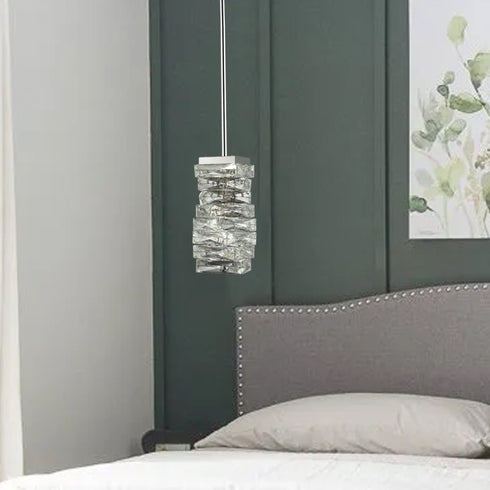 Modern Crystal Pendant Light Chrome Rod-Hung, LED 7W, 4000K