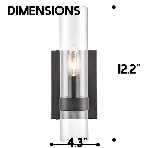 Modern Black Wall Sconce Cylinder Glass for Bathroom