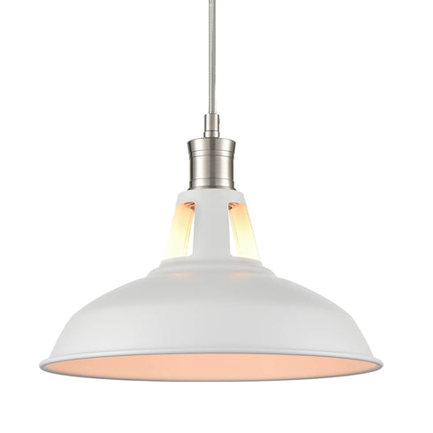 Industrial Pendant Light Brushed Nickel Barn Shade- 1-Light Loft Fixture