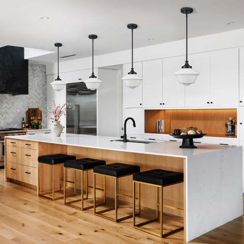 Black Schoolhouse Pendant Light Fixture with Milk Glass Shade