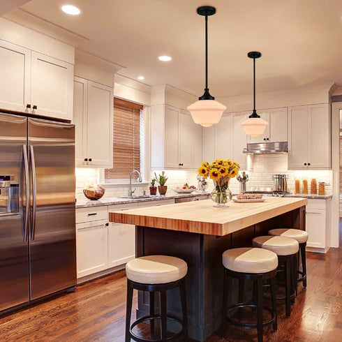 Black Schoolhouse Pendant Light Fixture with Milk Glass Shade
