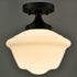 Black Schoolhouse Ceiling Light Fixture with Milk Glass Shade