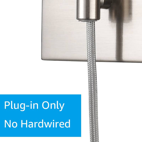 Modern Plug-in Wall Sconces Lighting Set of 2 with Switch, Brushed Nickel