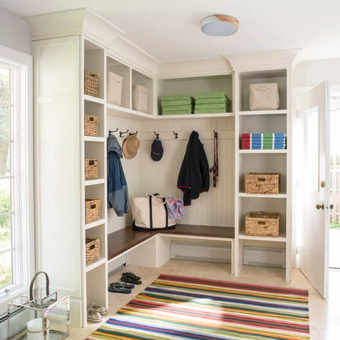 Minimalist White and Wood LED Flush Mount Ceiling Light