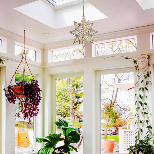 Modern Moravian Star Pendant Light Boho Gold Hanging Light 16 Inch