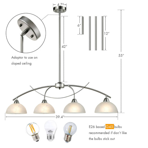 Modern 4-Light Kitchen Pendant Lighting, Brushed Nickel