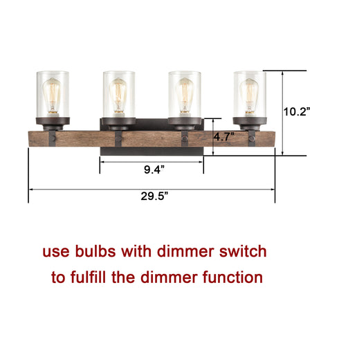 Farmhouse Wood Wall Sconce with Clear Glass Shades 4 Lights