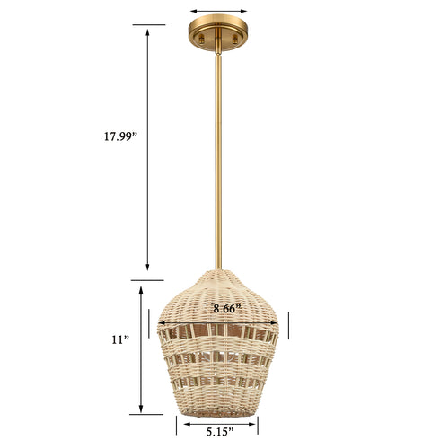 Gold Rattan Pendant Light Boho Hanging Light for Bedroom Living room