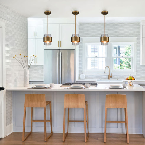 Modern Pendant Light Fixtures Over Kitchen Island Lighting Ceiling Hanging Farmhouse Metal Industrial Mini Cylinder Pendant Lighting Clear Glass Shade