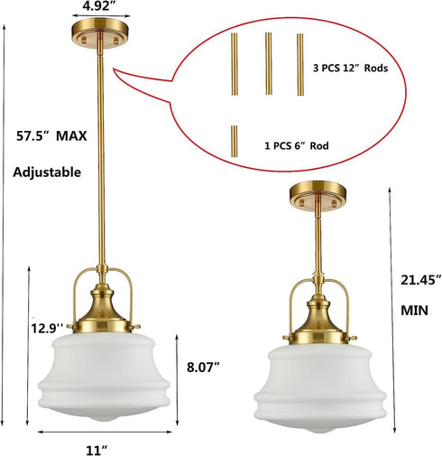 Industrial Pendant Light Fixtures Gold Schoolhouse Hanging Adjustable Light for Kitchen Island