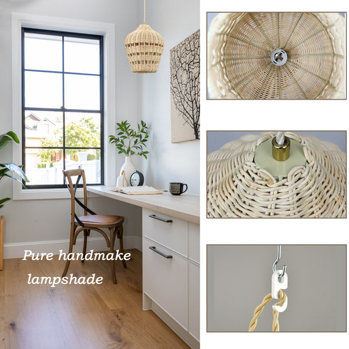 Rattan Plug in Pendant Light Boho Hanging Light