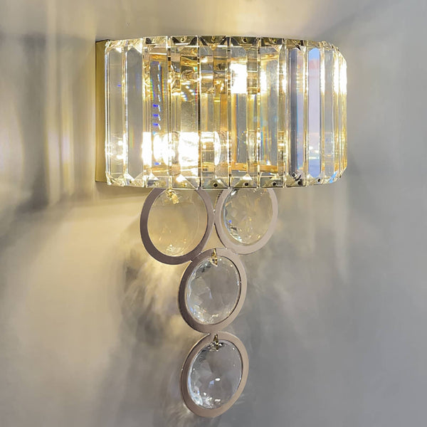 Modern 2-Light Gold Metal Wall Sconce with Crystal Wall Lamp for Bedroom Living Room Vanity Lighting Fixture