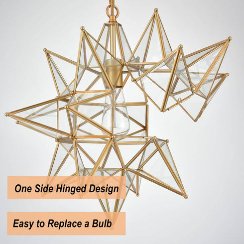 Modern Star Pendant Light Boho Gold Hanging Ceiling Light with Clear Glass