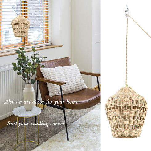 Rattan Plug in Pendant Light Boho Hanging Light
