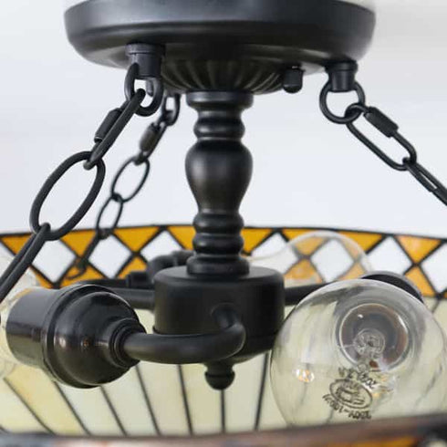 3-Light Tiffany Semi Flush Mount Ceiling Light