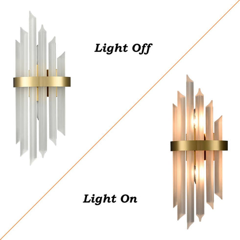 Modern Gold Wall Sconces Set of Two Wall Light with Crystal Frosted Glass