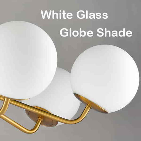 Mid-Century Modern Gold Semi Flush Mount Ceiling Light 7-Light Globe Chandelier Light