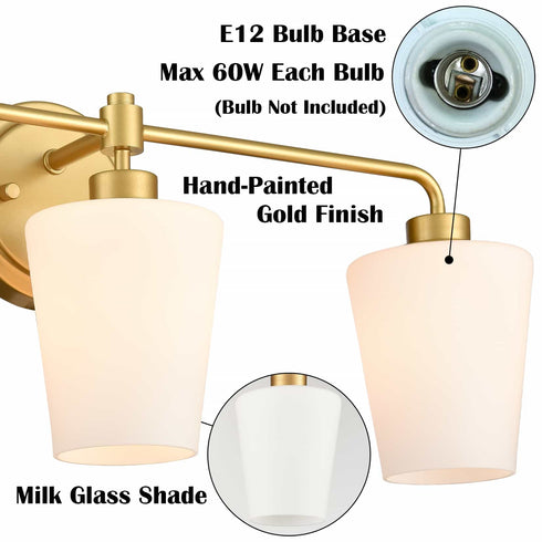 Modern Gold Bathroom Light Fixture 3-Light Milk Glass Vanity Light