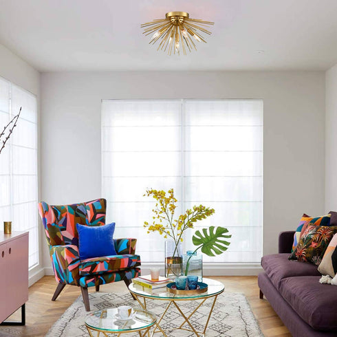 Mid-Century Sputnik Flush Mount Ceiling Light 5-Light Brass Ceiling Light Fixture