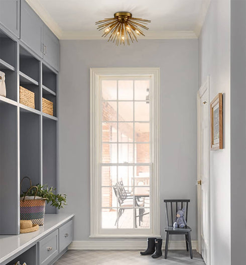 Mid-Century Sputnik Flush Mount Ceiling Light 5-Light Brass Ceiling Light Fixture