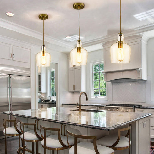 Modern Gold with Bell Shade Glass Shade Adjustable Pendant Light Fixture