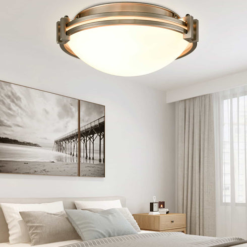 Brushed Nickel Flush Mount Light 2-Light Milk Glass Ceiling Light