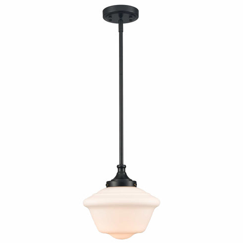 Black Schoolhouse Pendant Light Fixture with Milk Glass Shade