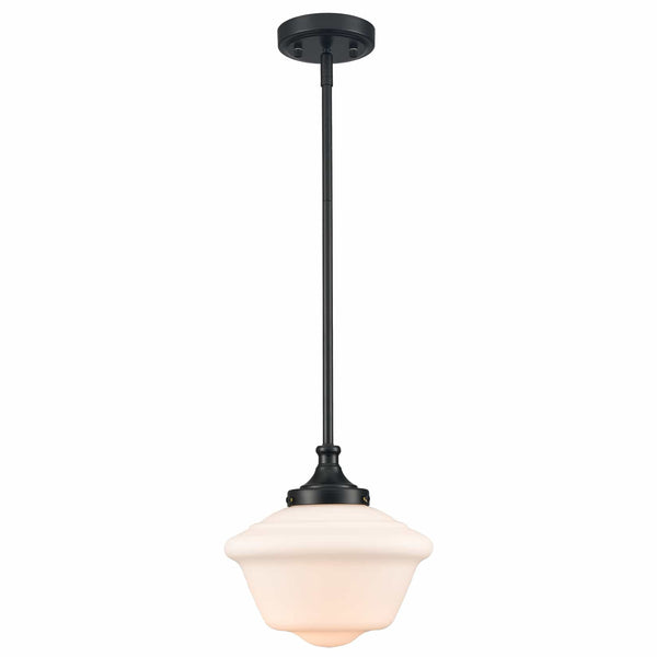 Black Schoolhouse Pendant Light Fixture with Milk Glass Shade