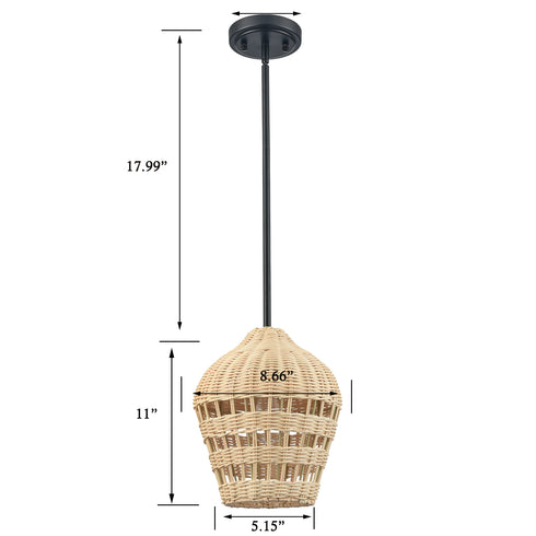Black Rattan Pendant Light Boho Hanging Light for Bedroom Living room