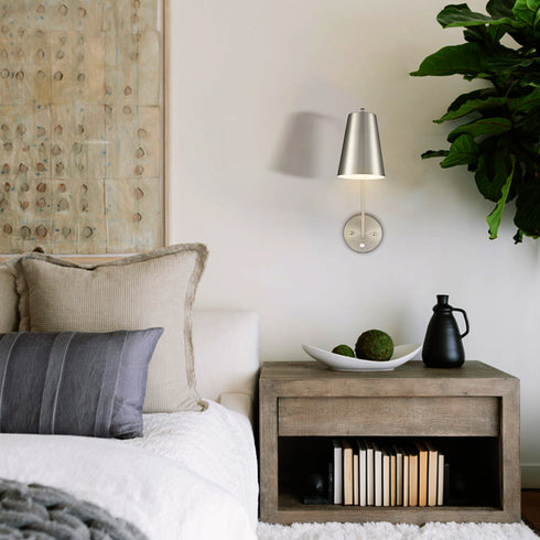 Modern Plug in Wall Sconce with Cord Set of 2 Brushed Nickel Wall Light