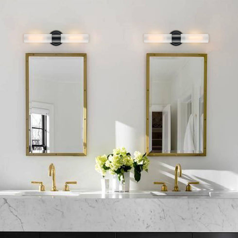 Modern Black Wall Sconce Cylinder Glass Bathroom Fixture