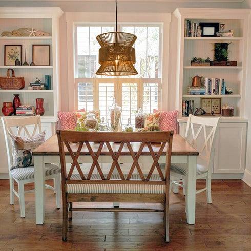 Plug in Pendant Light Rattan Hanging Lamp Boho On/Off Switch