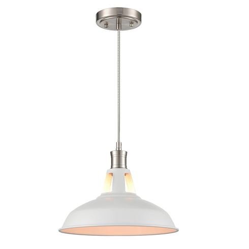 Industrial Pendant Light Brushed Nickel Barn Shade- 1-Light Loft Fixture