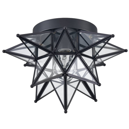 Black Moravian Star Ceiling Light Flush Mount, Transparent, 12.7-IN