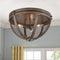 Vintage Wood Grain Metal Cage Flush Mount Ceiling Light With 3-Lights