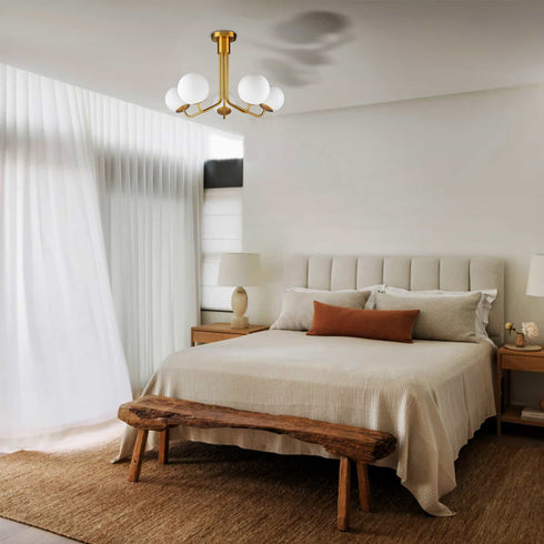 5-Light Mid-Century Modern Gold Semi Flush Mount Globe Ceiling Chandelier Light