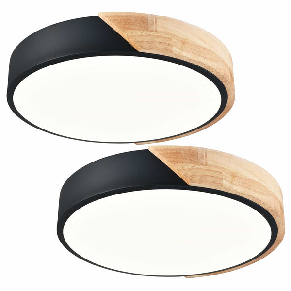 Modern Black and Wood LED Flush Mount Ceiling Light