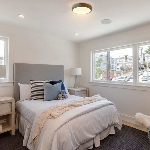 Minimalist White and Wood LED Flush Mount Ceiling Light