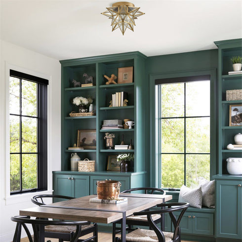 Seeded Glass Brass Moravian Star Ceiling Light Flush Mount