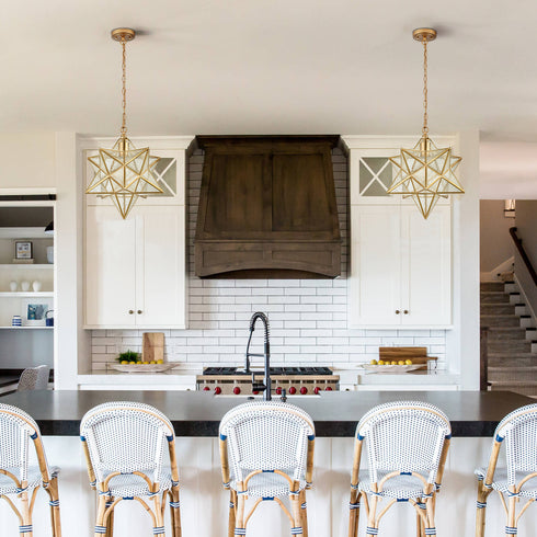 Brass Moravian Star Pendant Light 14-inch Seeded Glass Shade