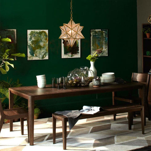 Brass Moravian Star Pendant Light 14-inch Seeded Glass Shade