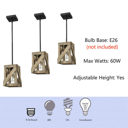 Farmhouse Pendant Light Fixtures Rustic Wood Chandelier for Kitchen Island Dining Room