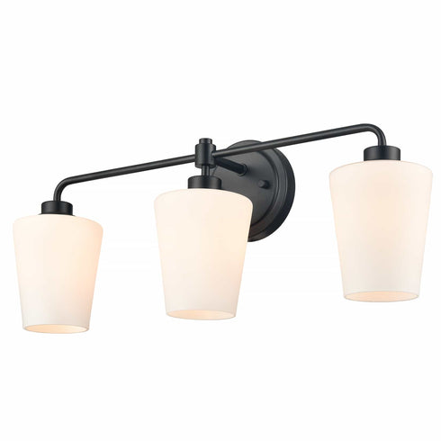 3-Light Black Bathroom Vanity Light Fixture with Milk Glass Shade