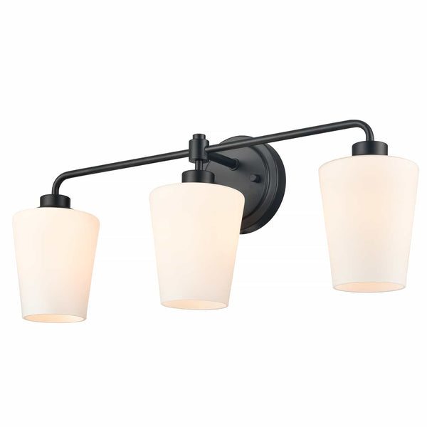 3-Light Black Bathroom Vanity Light Fixture with Milk Glass Shade
