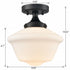 Black Schoolhouse Ceiling Light Fixture with Milk Glass Shade