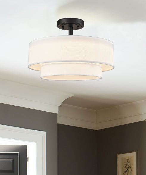 Modern LED Ceiling Lights Black Drum Fixture, Color-Selectable