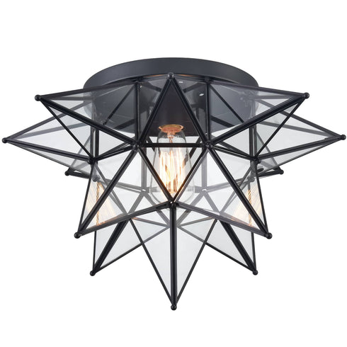 Moravian Star Flush Mount Ceiling Light, 18-In, Black, Transparent